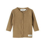 Brun ribstrikket cardigan til børn med knapper foran