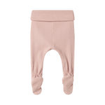 Lyserøde ribstrikkede leggings med fod til baby