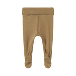 Brune ribstrikkede babybukser med nedbukket kant og futter