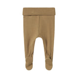 Brune ribstrikkede babybukser med nedbukket kant og futter