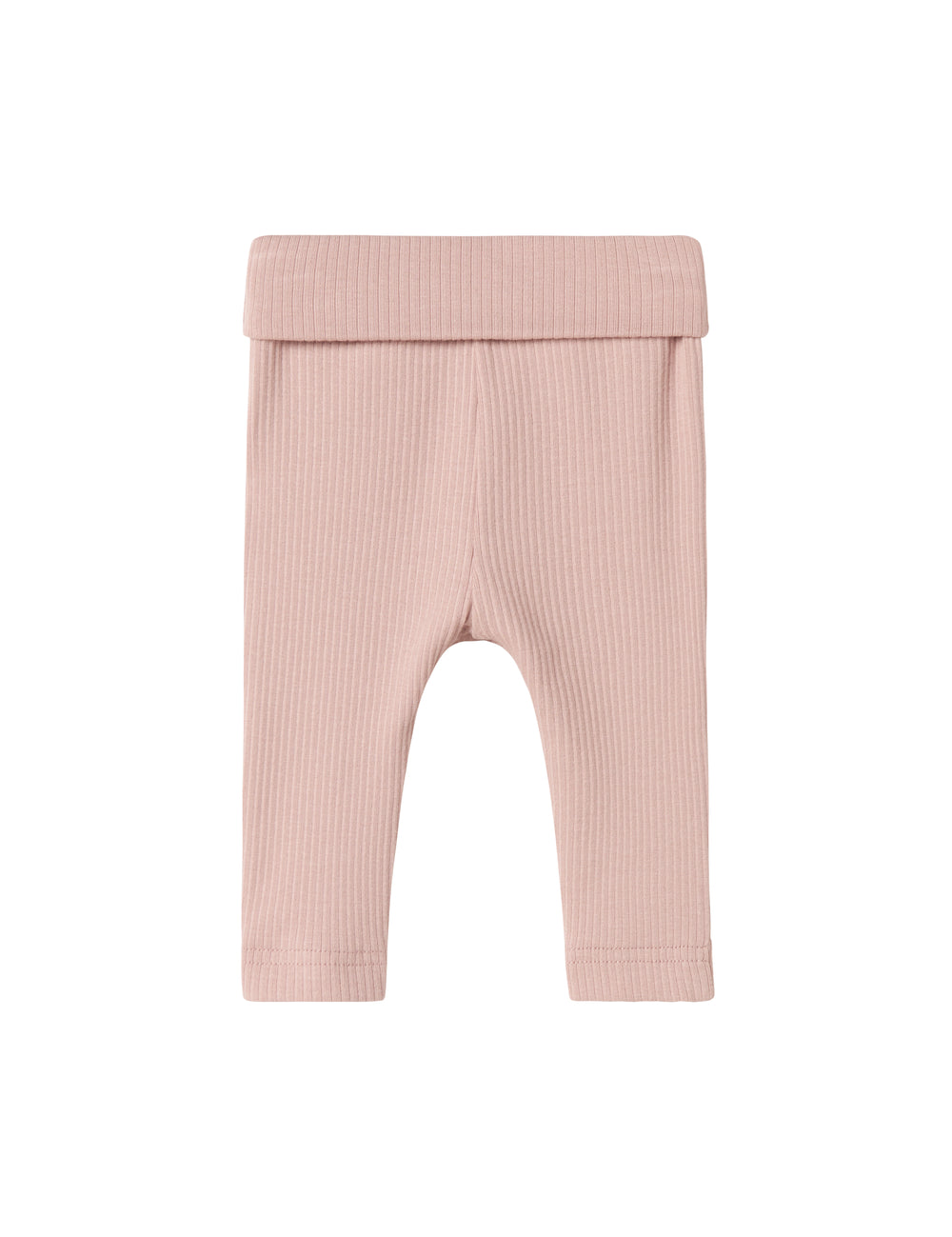 Lyserøde ribstrikkede bukser til baby med bred elastik i taljen