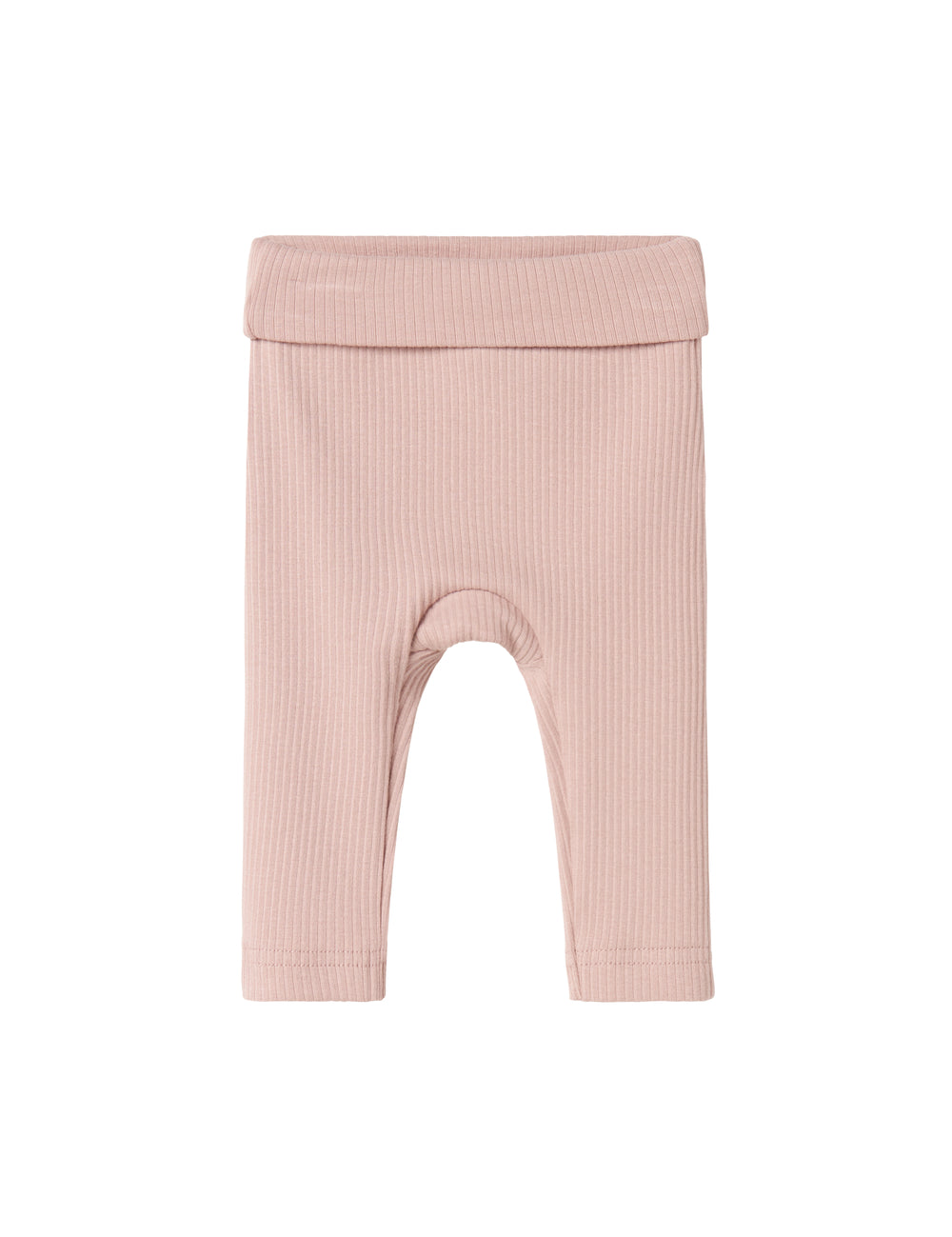 Lyserøde ribstrikkede bukser til baby med bred elastik i taljen