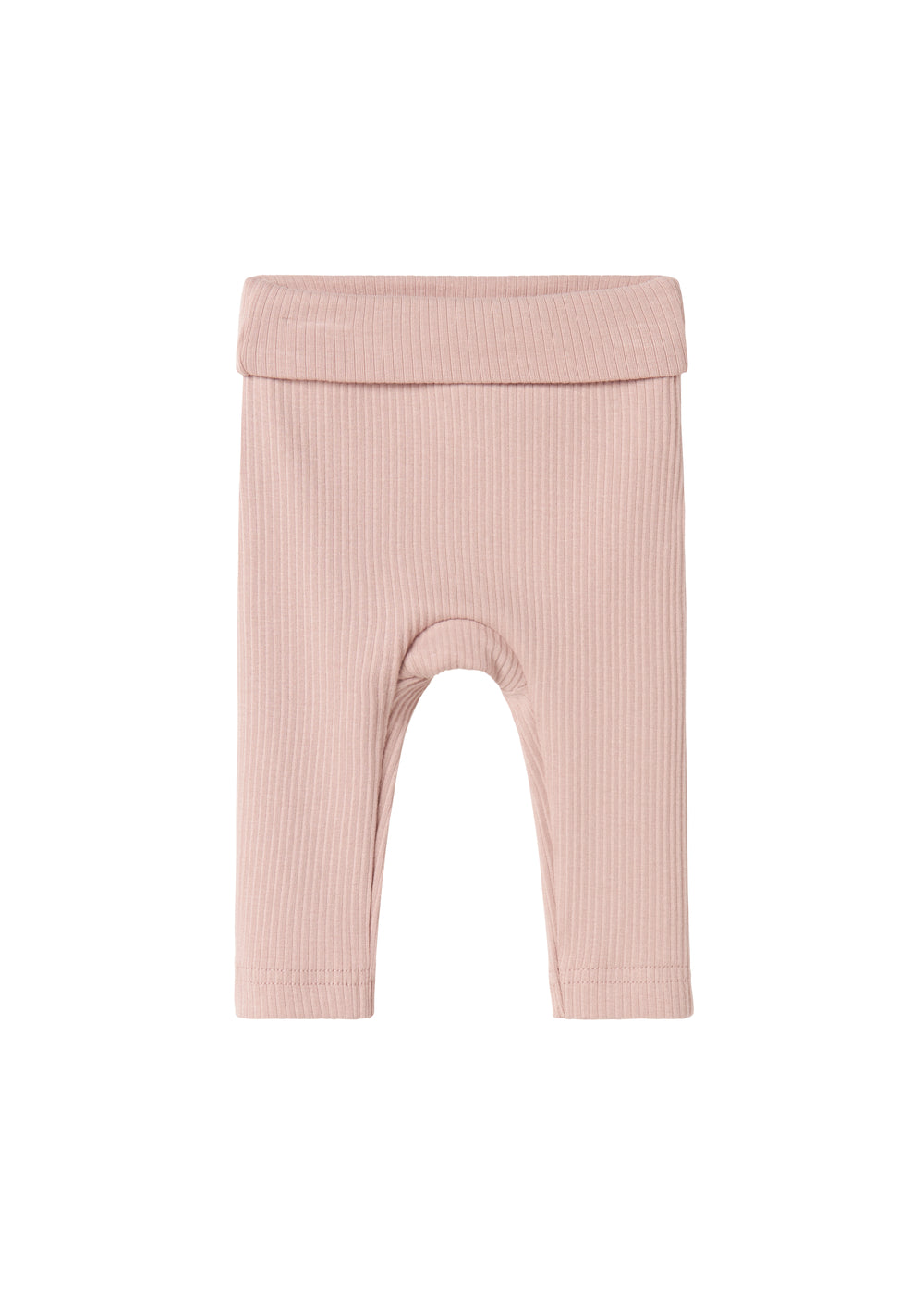 Lyserøde ribstrikkede bukser til baby med bred elastik i taljen