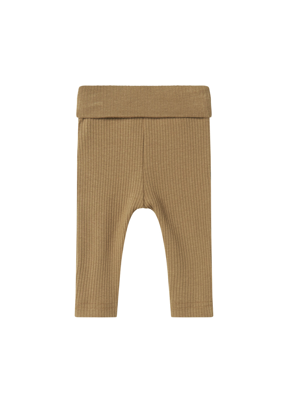 Brune ribstrikkede babybukser med nedbukket kant