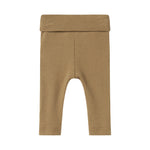 Brune ribstrikkede babybukser med nedbukket kant