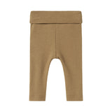 Brune ribstrikkede babybukser med nedbukket kant