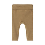 Brune ribstrikkede babybukser med nedbukket kant