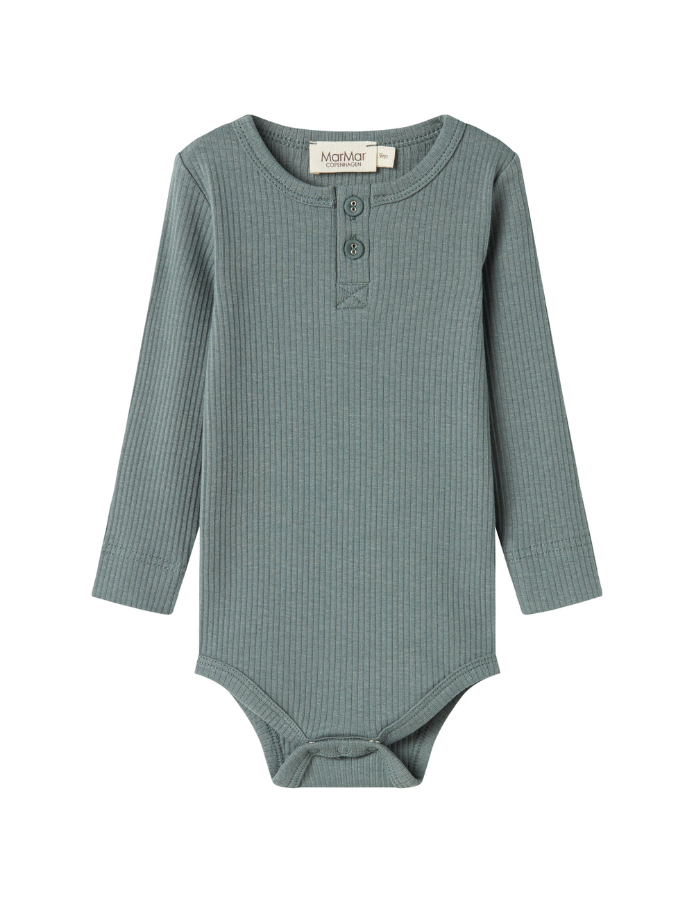 Grøn ribbet body med langeærmer og knapperapper til