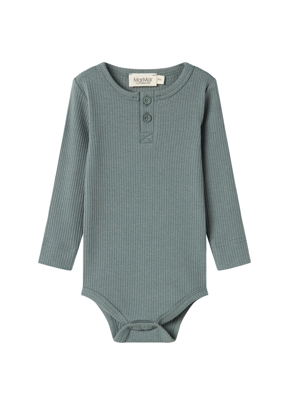 Grøn ribstrikket body med lange ærmer og knapper til baby