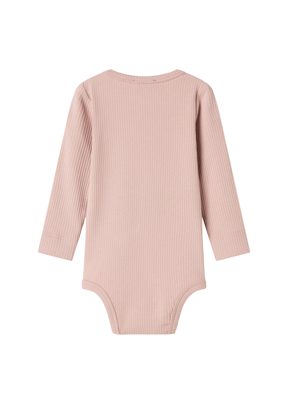 Lyserød ribstrikket babybody med lange ærmer