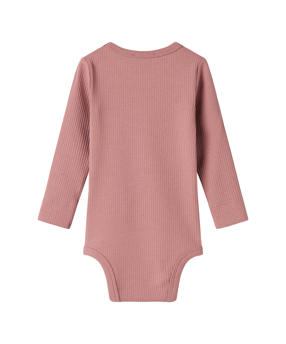 Lyserød ribstrikket body med lange ærmer til børn