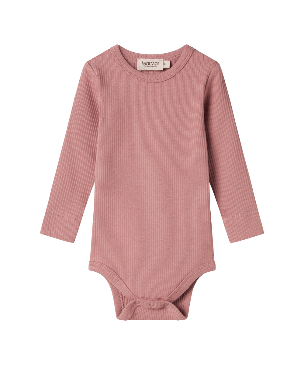 Lyserød ribstrikket body med lange ærmer til børn