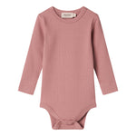Lyserød ribstrikket body med lange ærmer til børn