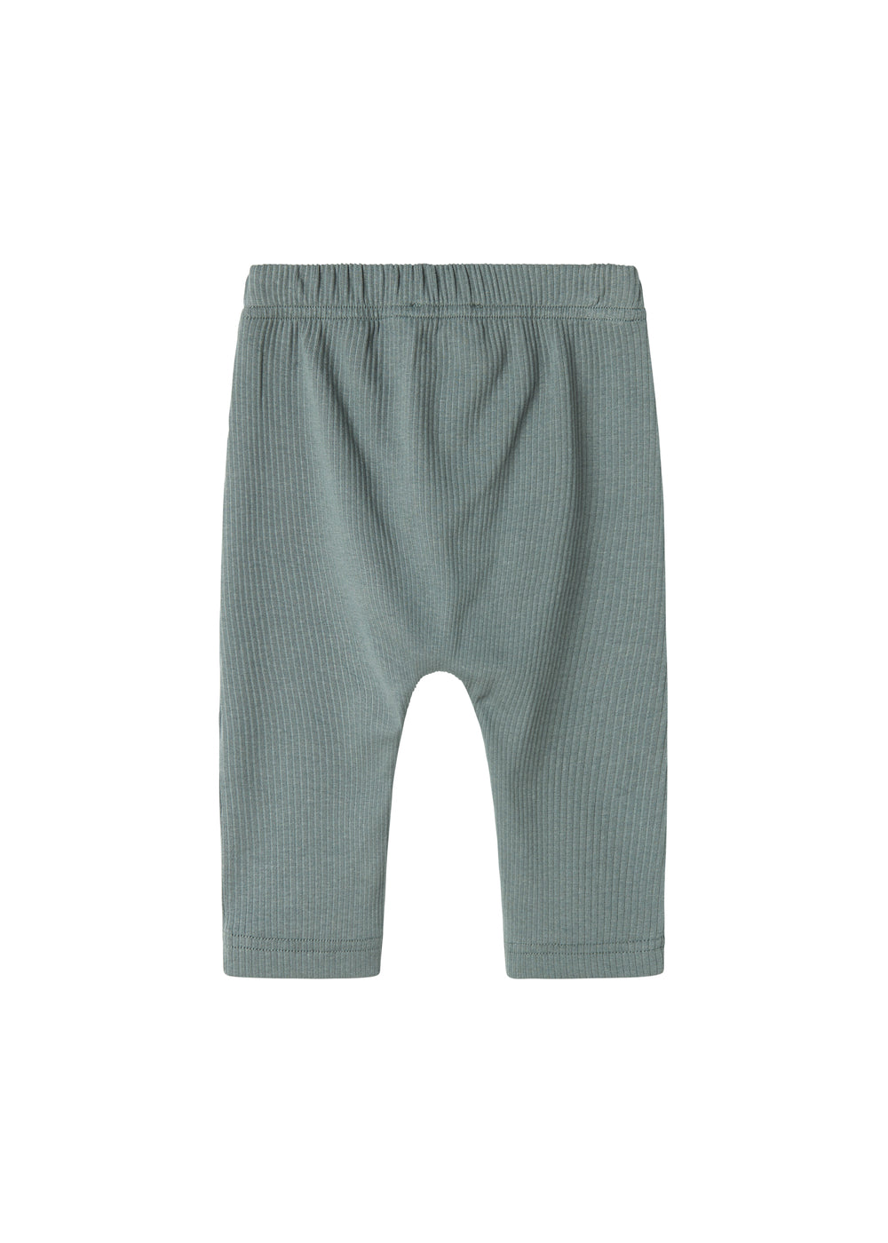 Grøne ribstrikkede babybukser med snøre i taljen
