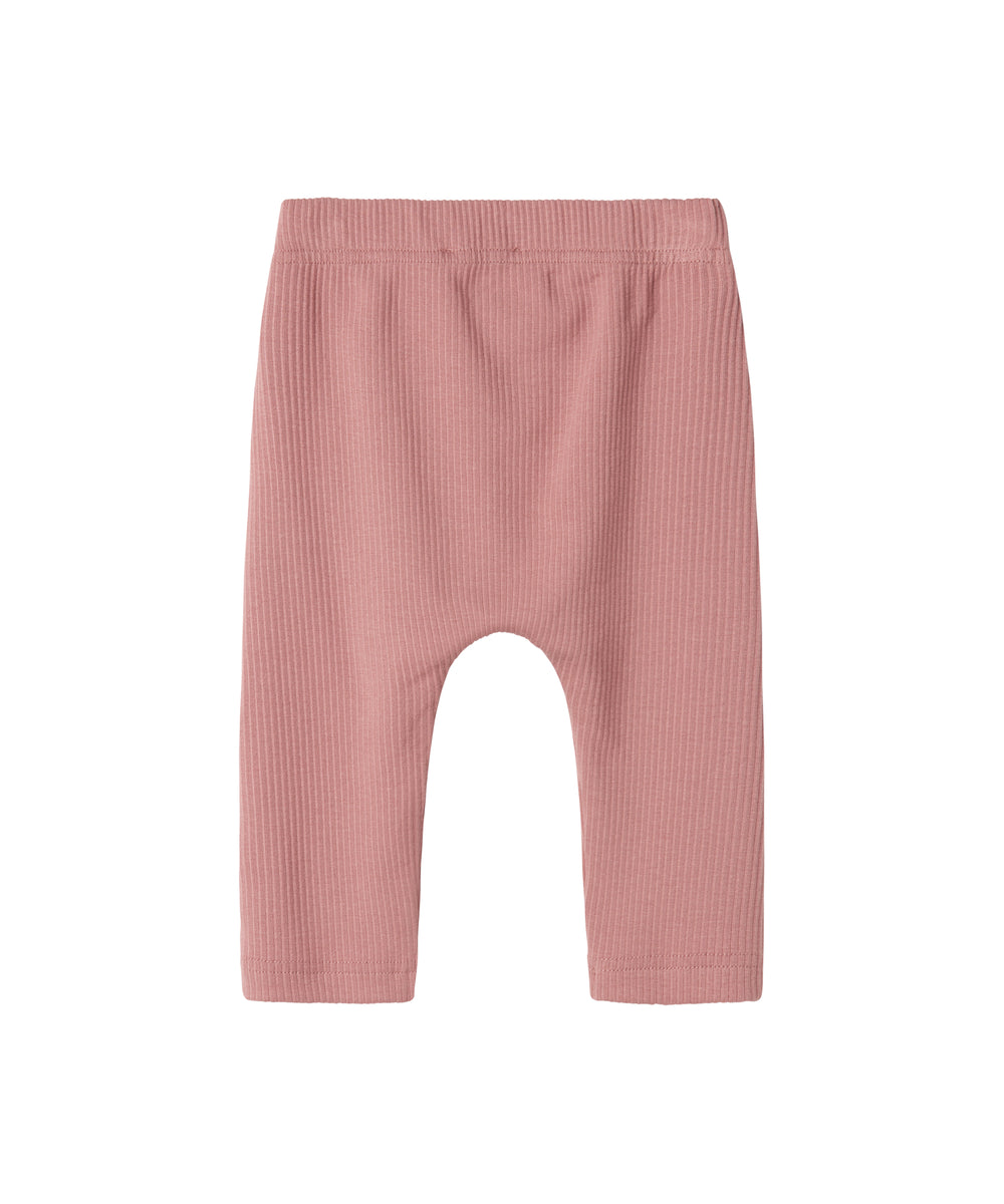 Lyserøde ribstrikkede bukser med snøre i taljen til børn
