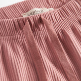 Lyserøde ribstrikkede bukser med snøre i taljen til børn