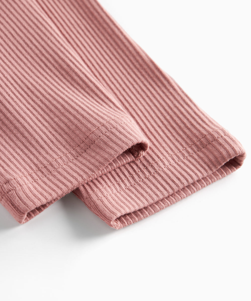 Lyserøde ribstrikkede bukser med snøre i taljen til børn