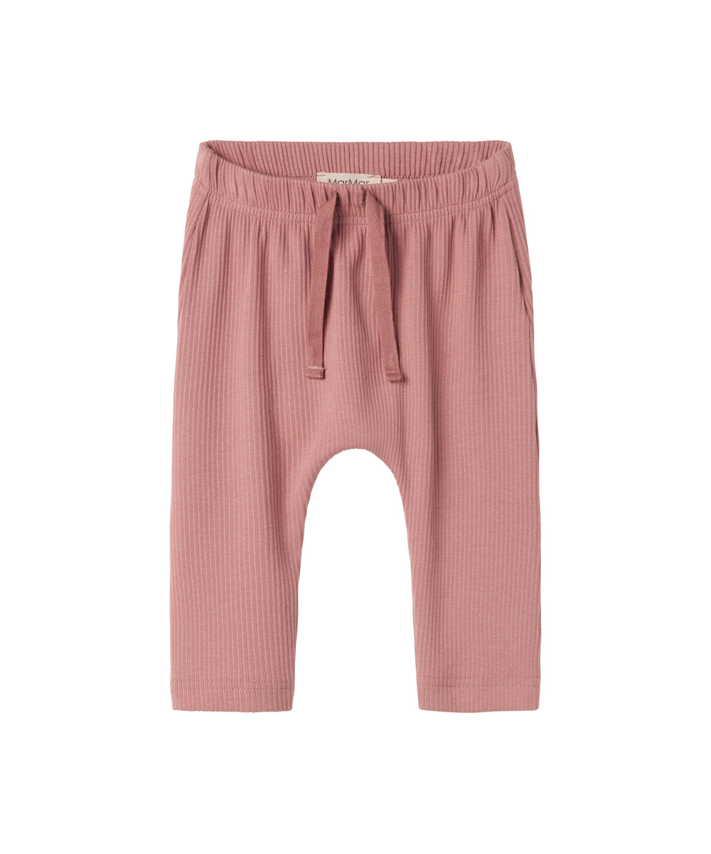 Lyserøde ribstrikkede bukser med snøre i taljen til børn