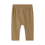 Brune ribstrikkede babybukser med elastisk talje og snor