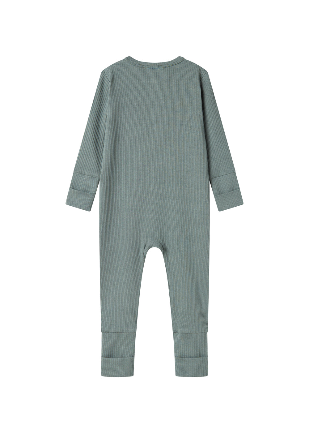 Grøn ribstrikket heldragt med lange ærmer og ben til baby