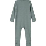 Grøn ribstrikket heldragt med lange ærmer og ben til baby