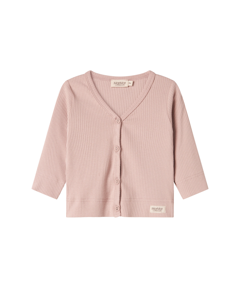 Lyserød ribstrikket cardigan med knapper  til børn 