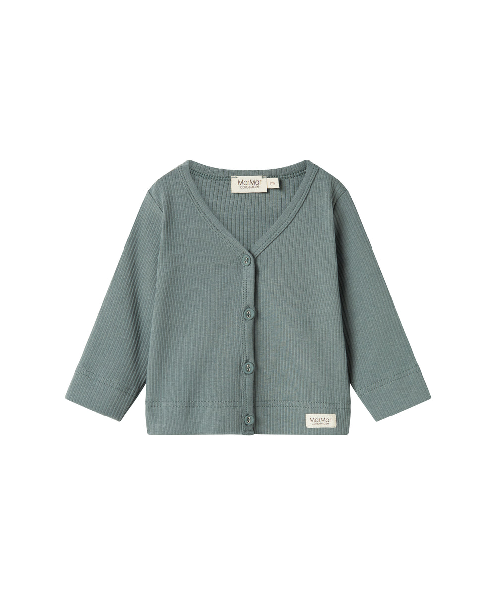 Grøn ribstrikket cardigan med knapper til børn