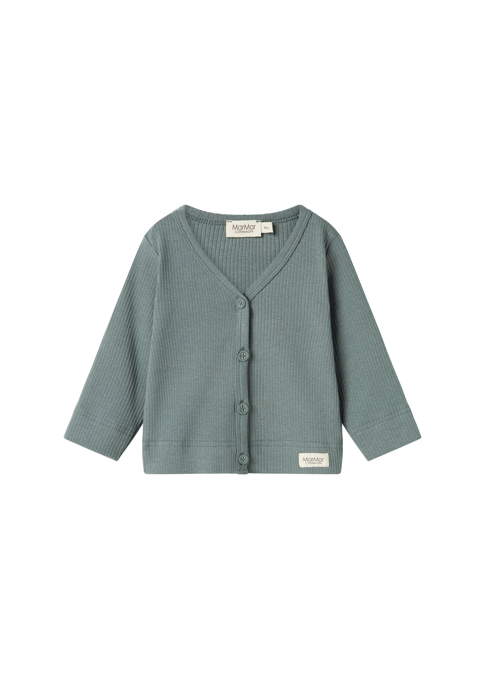 Grøn ribstrikket cardigan med knapper til børn