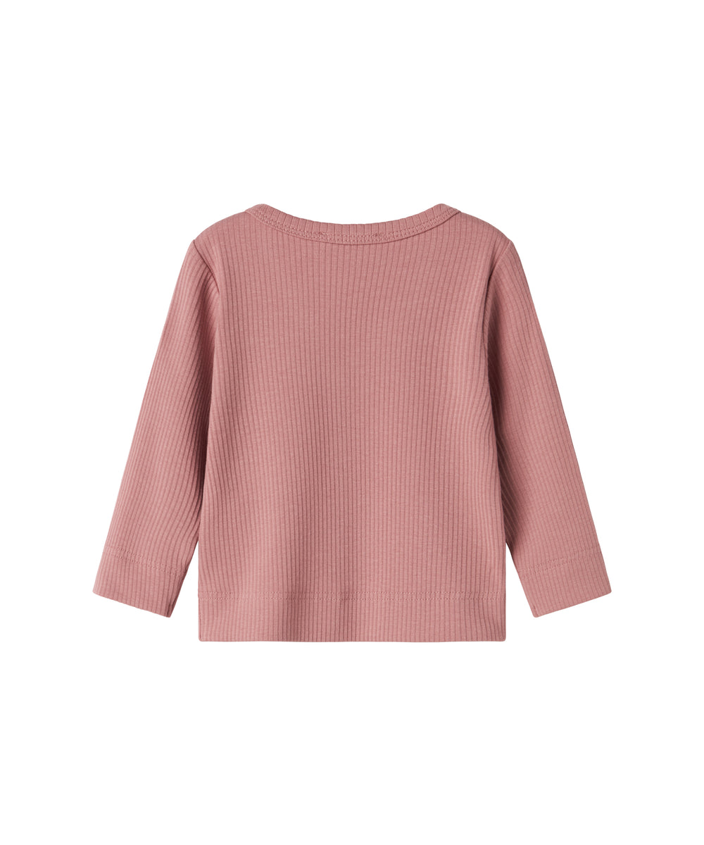 Lyserød ribstrikket cardigan med knapper til børn