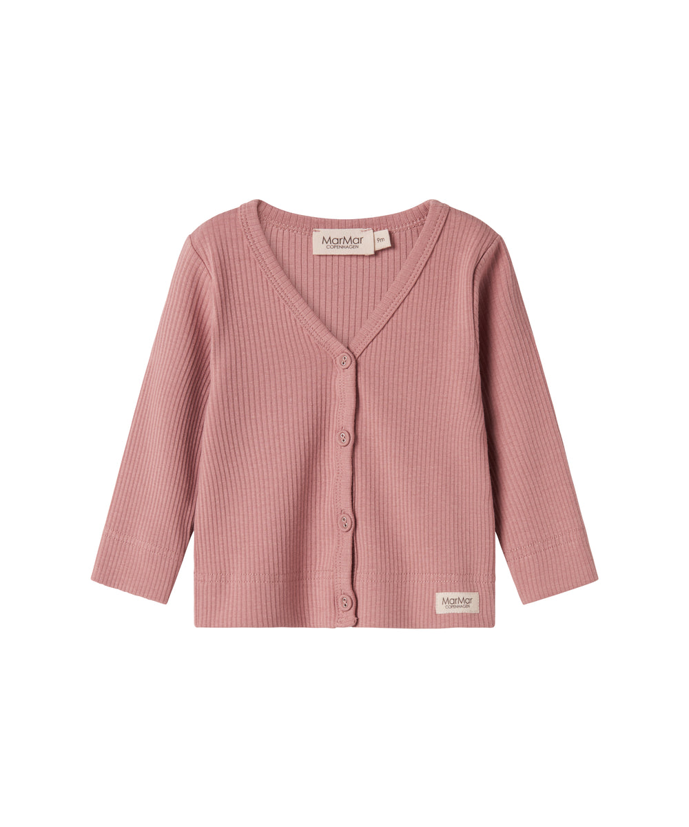 Lyserød ribstrikket cardigan med knapper til børn