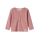 Lyserød ribstrikket cardigan med knapper til børn