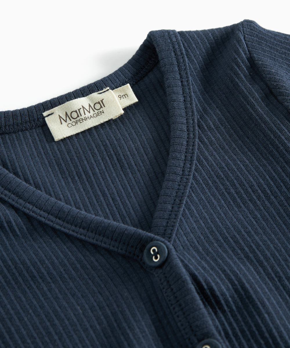 Marineblå ribstrikket cardigan til børn med knapper