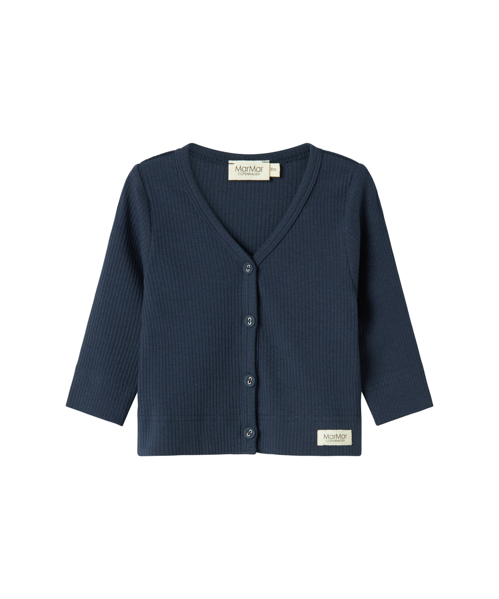 Marineblå ribstrikket cardigan til børn med knapper