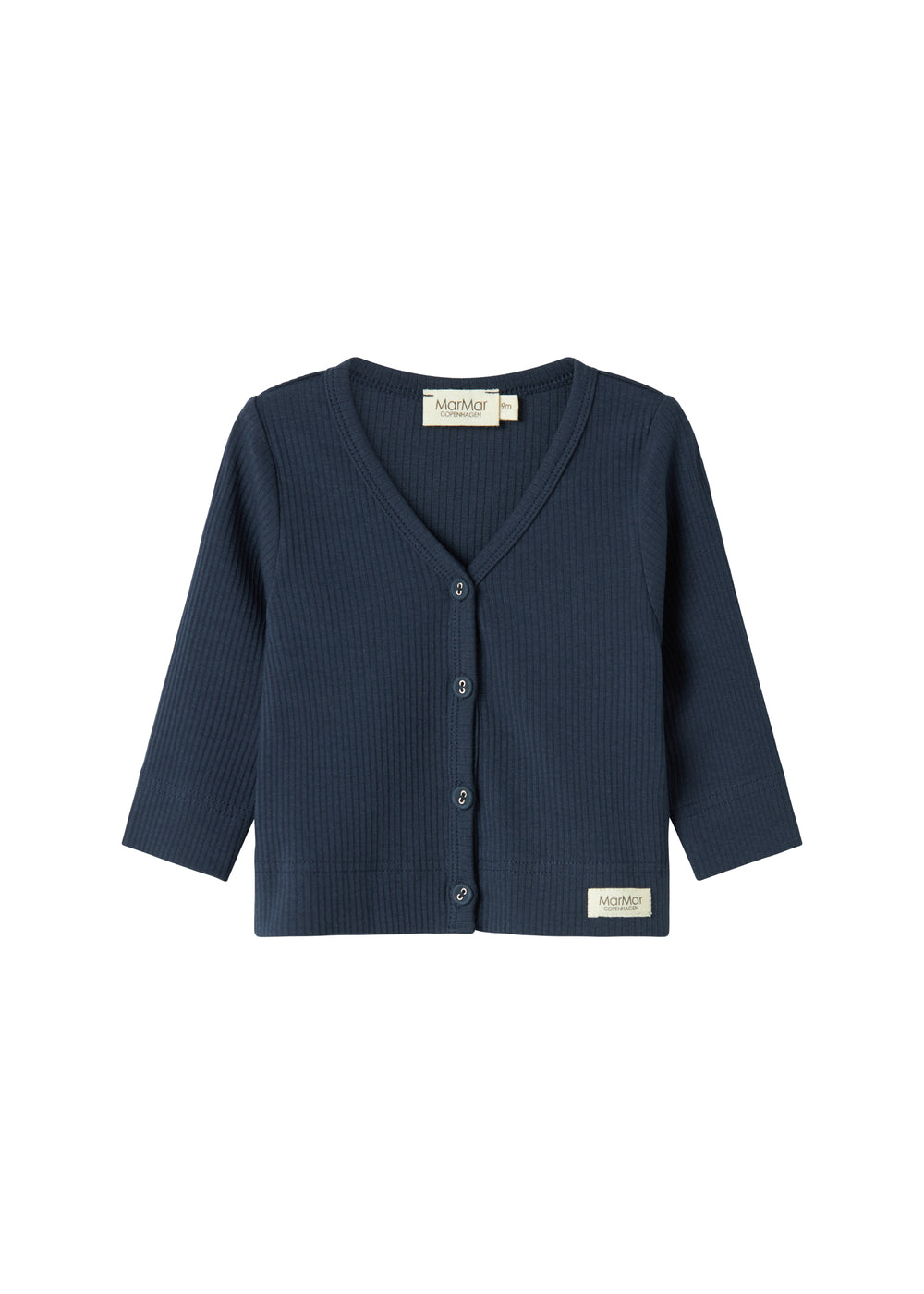 Marineblå ribstrikket cardigan til børn med knapper