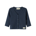 Marineblå ribstrikket cardigan til børn med knapper