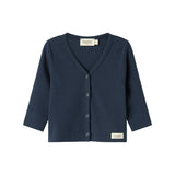 Marineblå ribstrikket cardigan til børn med knapper