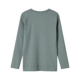 Grøn ribstrikket langærmet t-shirt med knapper til børn