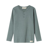 Grøn ribstrikket langærmet t-shirt med knapper til børn