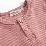 Lyserød ribstrikket langærmet t-shirt med knapper til børn