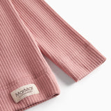 Lyserød ribstrikket langærmet t-shirt med knapper til børn