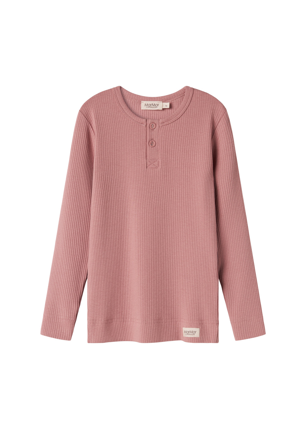 Lyserød ribstrikket langærmet t-shirt med knapper til børn