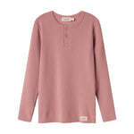 Lyserød ribstrikket langærmet t-shirt med knapper til børn