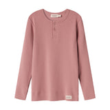 Lyserød ribstrikket langærmet t-shirt med knapper til børn
