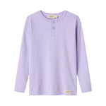 Lys lilla ribstrikket langærmet t-shirt med knapper til børn