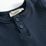 Blå ribstrikket langærmet t-shirt med knapper til børn