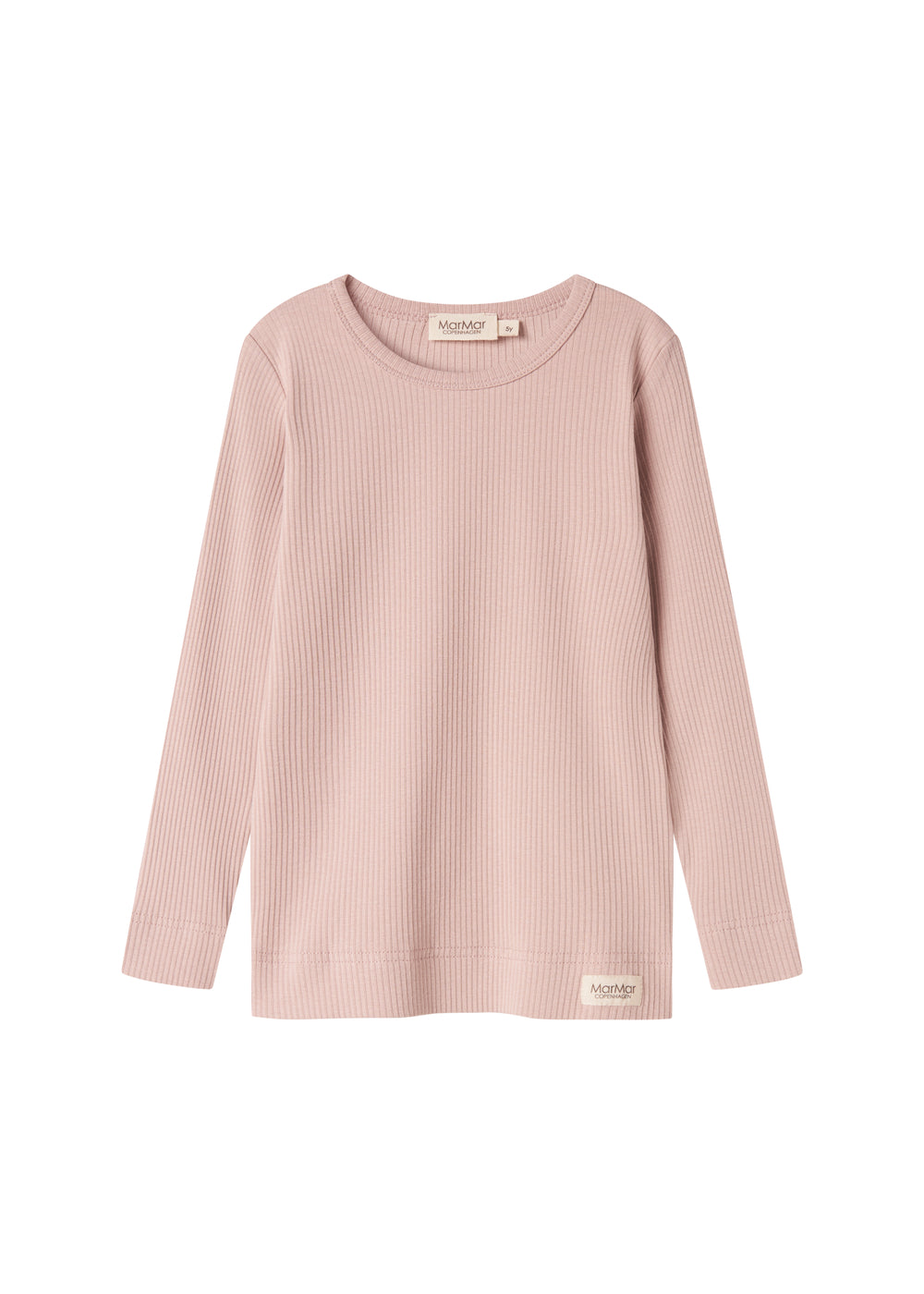 Långærmet rosa ribstrikket t-shirt til børn