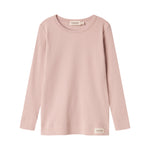 Långærmet rosa ribstrikket t-shirt til børn