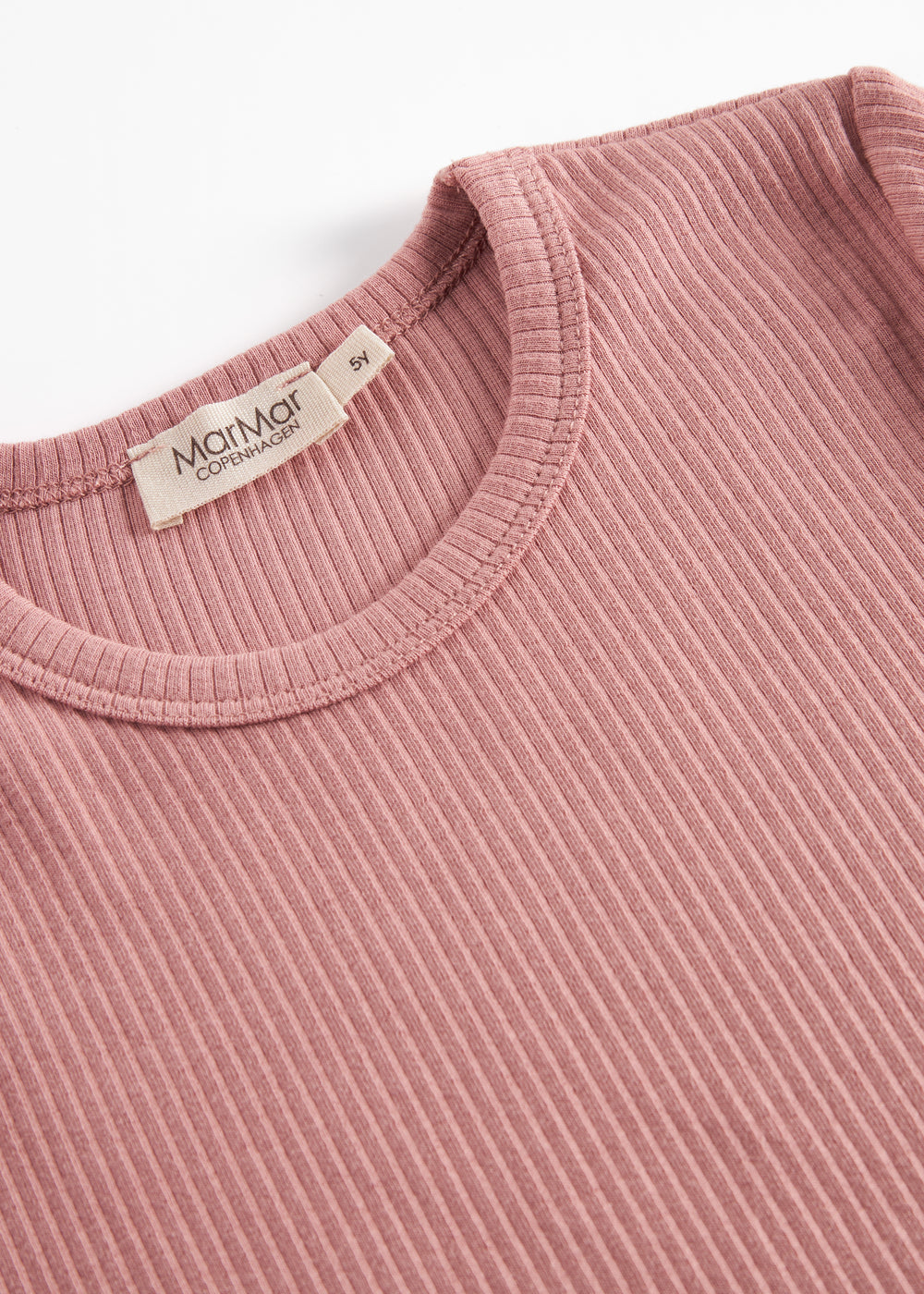 Lyserød ribstrikket langærmet t-shirt til børn