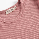 Lyserød ribstrikket langærmet t-shirt til børn