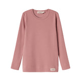 Lyserød ribstrikket langærmet t-shirt til børn